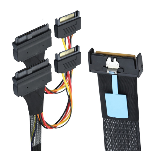 SAS MCIO 8i 74P to 2XSFF 8639 + 15P Adapter Cable 0.5 Meter